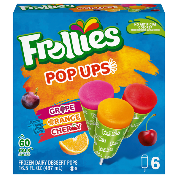 Frollies Pop Ups Grape/Orange/Cherry Frozen Dairy Dessert Pops - 6 ct
