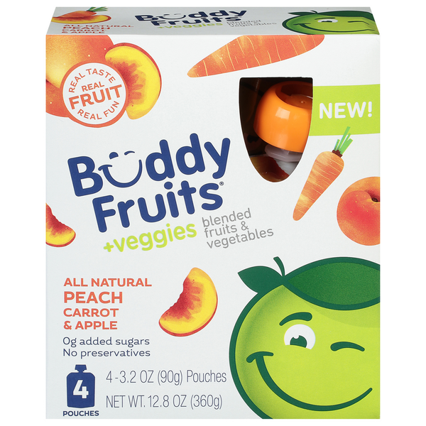 Buddy Fruits + Veggies Natural Peach Carrot & Apple Pouches - 4 ct