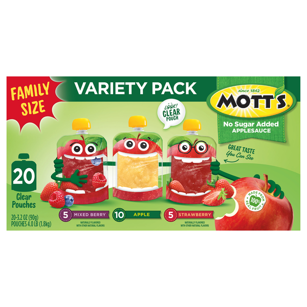 Mott's No Sugar Added Assorted Flavor Apple Sauce Pouches - 20 ct