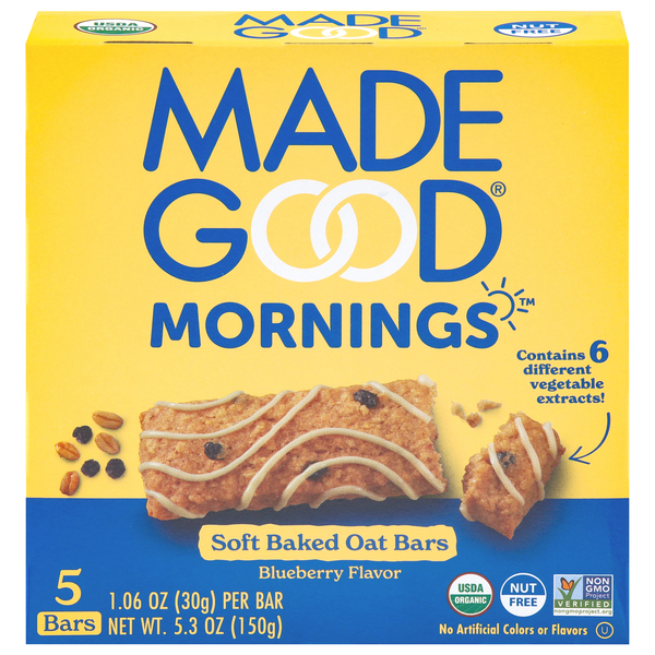 Made Good Mornings Organic Gluten Free Blueberry Oat Bars - 5 ct
