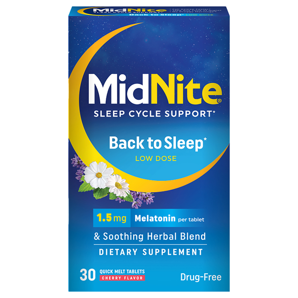 MidNite Back to Sleep Cherry Flavored 1.5mg Melatonin Tablets