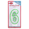 Betty Crocker Green with Dots Numeral Birthday Candle #6