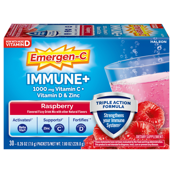 Emergen-C Raspberry Flavor Immune+ Drink Mix - 30 ct