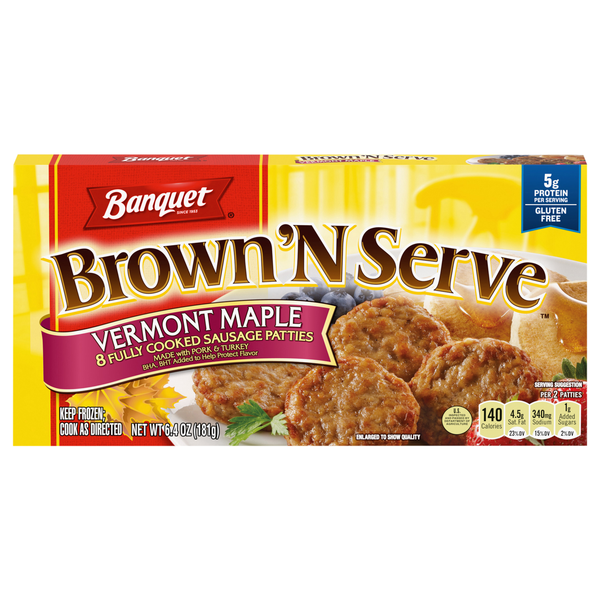 Banquet Brown 'N Serve Fully Cooked Maple Sausage Patties - 8 ct Frozen