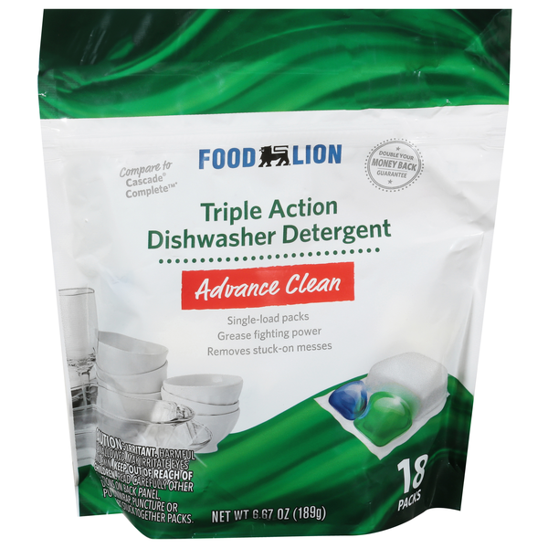 Food Lion Advance Clean Triple Action Dishwasher Detergent Packs - 18 ct