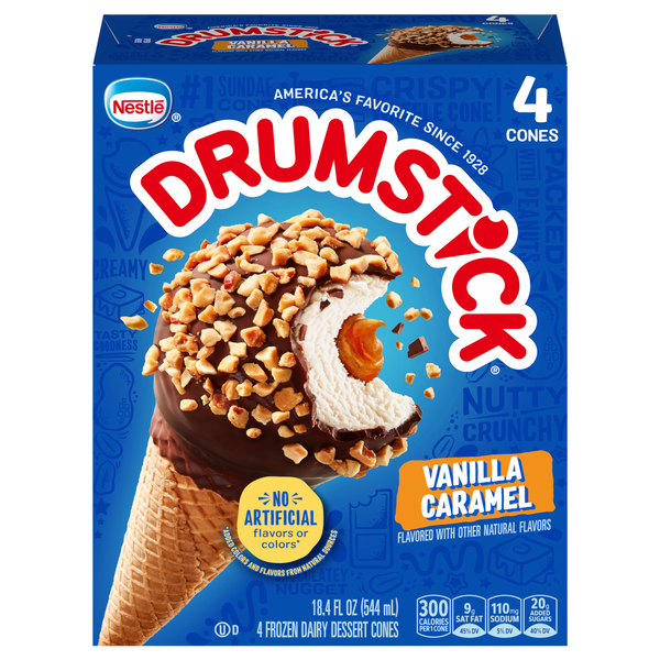 Nestle Drumstick Vanilla Caramel Frozen Dairy Dessert Cones - 4 ct