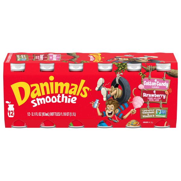 Danimals Smoothie Strawberry & Cotton Candy Drink - 12 pk