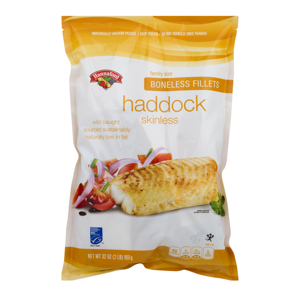 Hannaford Wild Caught Boneless Skinless Haddock Fillets Family Size Frozen
