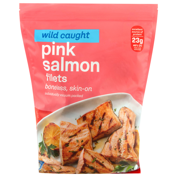 Wild Caught Boneless Skin-On Pink Salmon Fillets Frozen