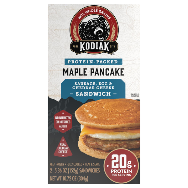 Kodiak Protein-Packed Maple Pancake Sausage Egg & Cheddar Sandwich - 2 ct