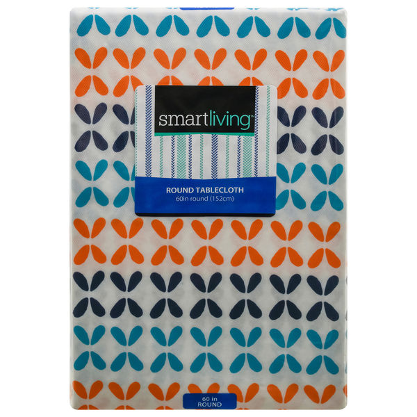 Smart Living Round Summer Tablecloth Geometric Orange & Blue 60 Inch