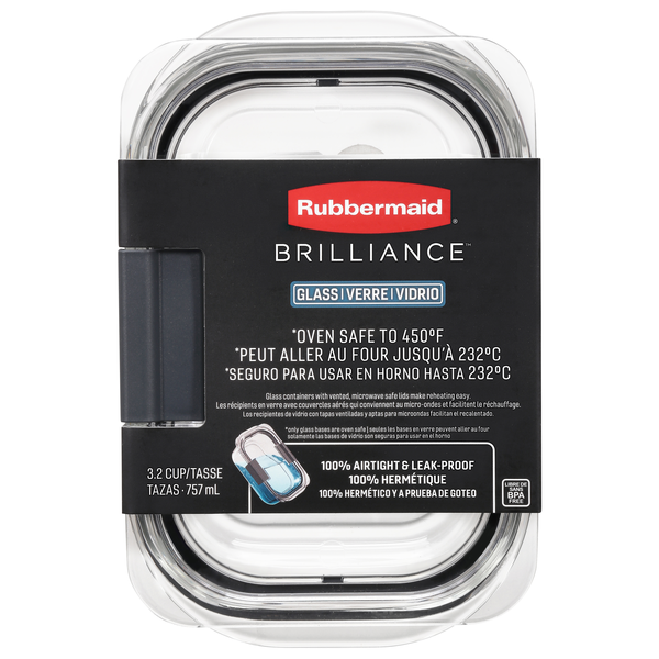 Rubbermaid Brilliance Glass Oven Safe Food Container 3.2 Cups