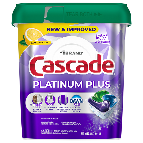 Cascade Platinum Plus Dawn Clean Lemon Dishwasher Detergent Pacs- 57 ct