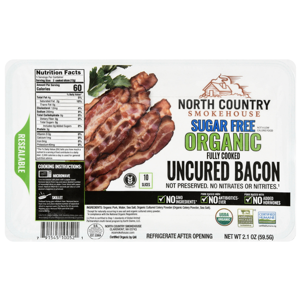 North Country Smokehouse Organic Sugar Free Fully Cooked Uncured Bacon