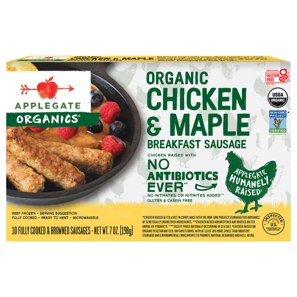 Applegate Organics Maple & Chicken Breakfast Sausage Links - 10 ct Frozen