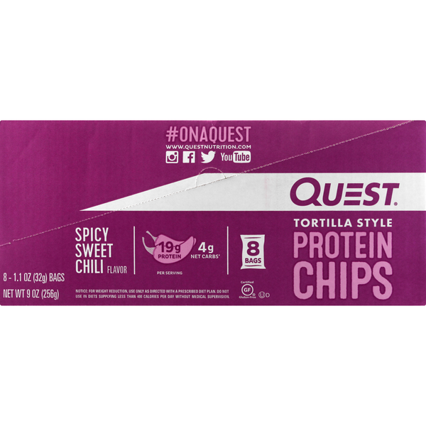 Quest Gluten Free Spicy Sweet Chili 19g Tortilla Style Protein Chips -8 ct