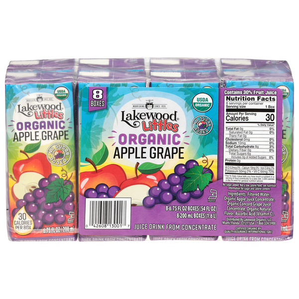 Lakewood Littles Organic Apple Grape Juice Drink from Concentrate - 8 pk