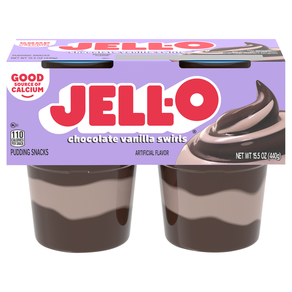 Jell-O Chocolate Vanilla Swirls Pudding Snack Cups - 4 ct