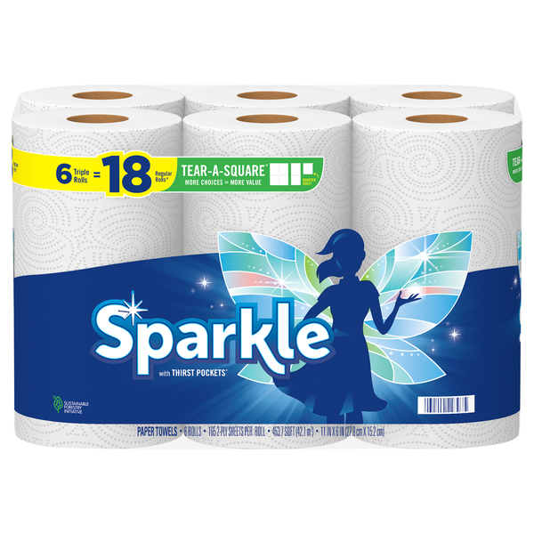 Sparkle Tear-A-Square White Triple Rolls 2-Ply Paper Towels