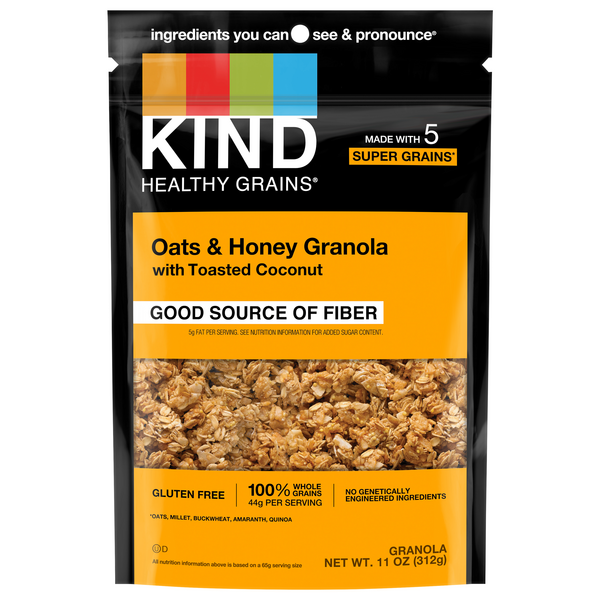 Save on KIND Gluten Free Oats & Honey Granola with Toasted Coconut