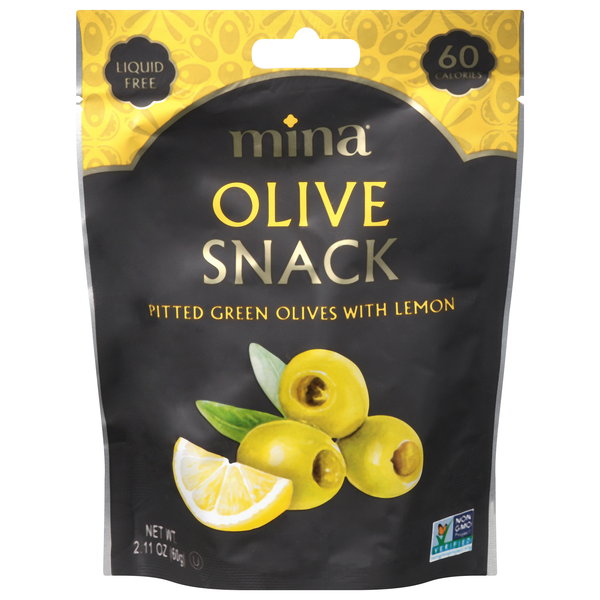 Mina Liquid Free Pitted Green Olives Snack with Lemon