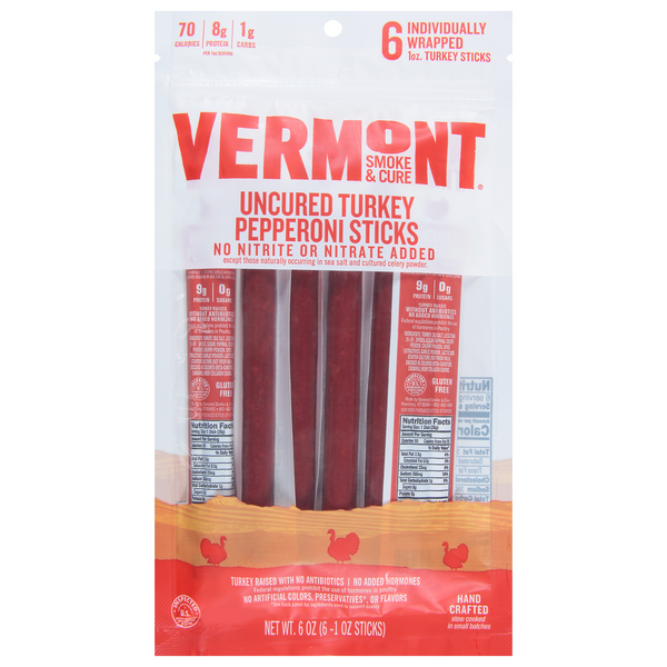 Vermont Smoke & Cure Uncured Pepperoni 8g Protein Turkey Sticks - 6 ct