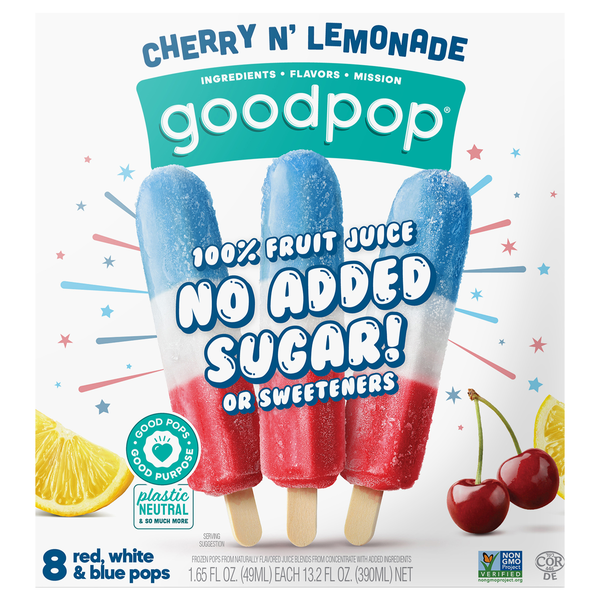 GoodPop Organic No Sugar Added Cherry N' Lemonade Freezer Ice Pops - 8 ct