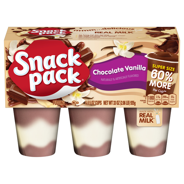 Snack Pack Chocolate Vanilla Pudding Cups Super Size - 6 ct