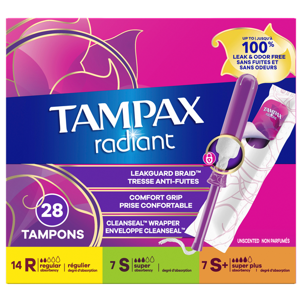 Tampax Radiant Unscented Regular-Super-Super Plus Tampons