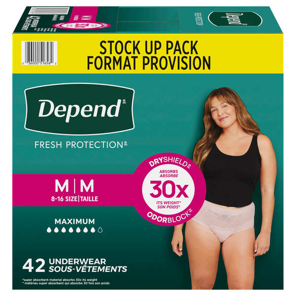 Depend Women's Fresh Protection Incontinence Underwear Maximum Blush M