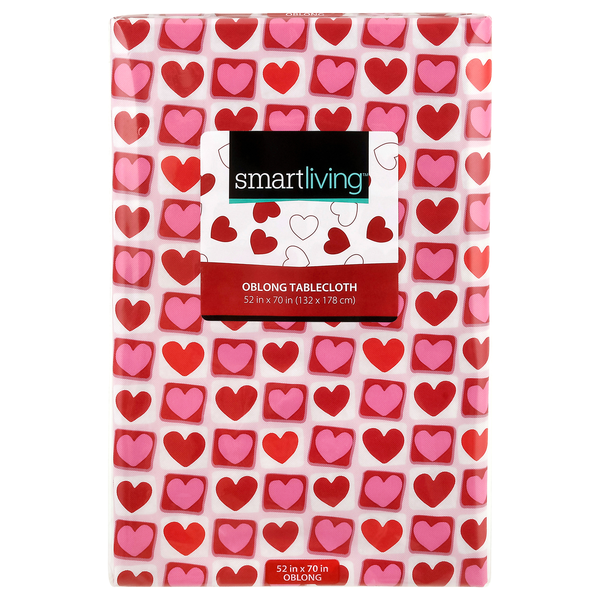 Smart Living Oblong Valentine's Day Tablecloth Pink & Red Hearts 52X70Inch