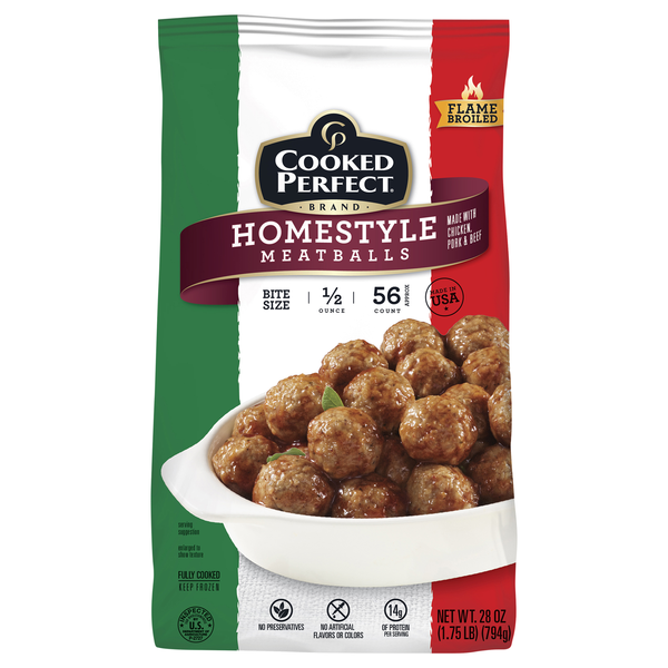 Cooked Perfect Bite Size Homestyle Meatballs - apx 56 ct Frozen