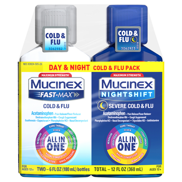 Mucinex Fast-Max Day & Night Cold/Flu Maximum Strength Combo Pack - 2 ct