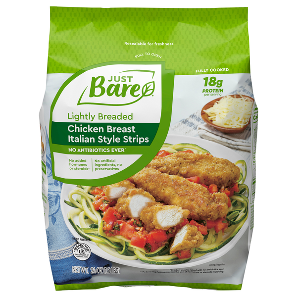 Save on Just BARE Lightly Breaded Chicken Breast Italian Style Strips