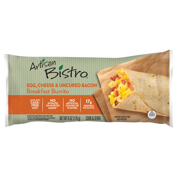 Save on Aritsan Bistro Breakfast Burrito Egg Cheese & Uncured Bacon