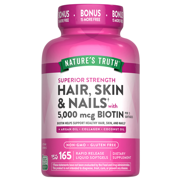 Nature's Truth Hair Skin & Nails Biotin 5000 mcg Softgels