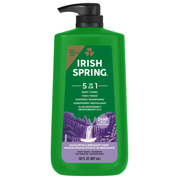 Irish Spring Men 5-in-1 Shampoo Conditioner Face Deodorizer & Body Wash