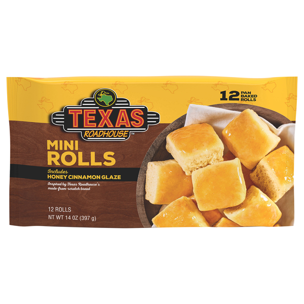 Texas Roadhouse Mini Honey Cinnamon Glaze Rolls - 12 ct Frozen