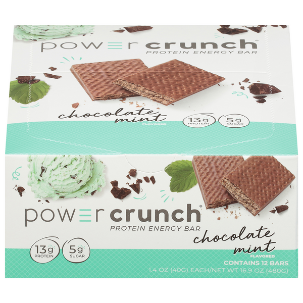 Power Crunch Chocolate Mint 13g Protein Energy Bars - 12 ct