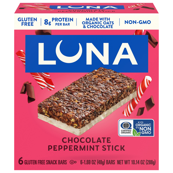 LUNA Organic Chocolate Peppermint Stick Protein Snack Bars - 6 ct