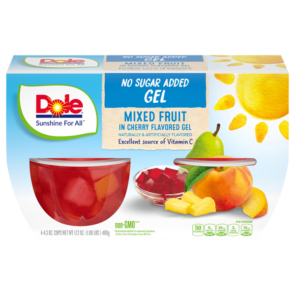 Dole No Sugar Added Mixed Fruit Cups in Cherry Gel - 4 ct