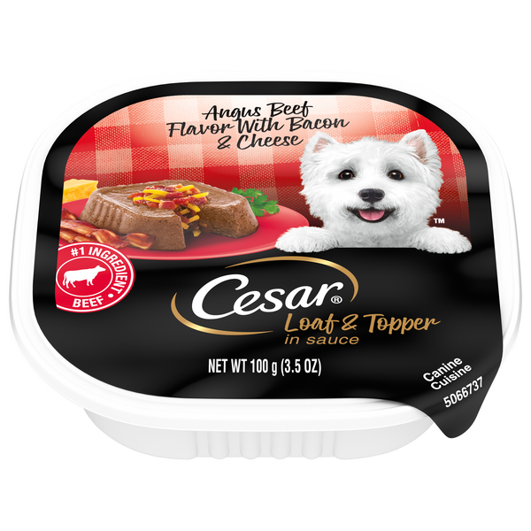 Save on CESAR Loaf & Topper in Sauce Angus Beef Bacon & Cheese Adult
