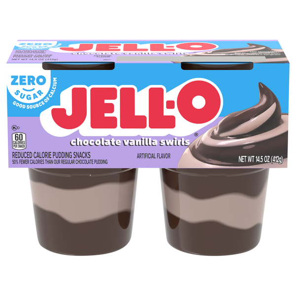 Jell-O Zero Sugar Chocolate Vanilla Swirls Pudding Snack Cups - 4 ct