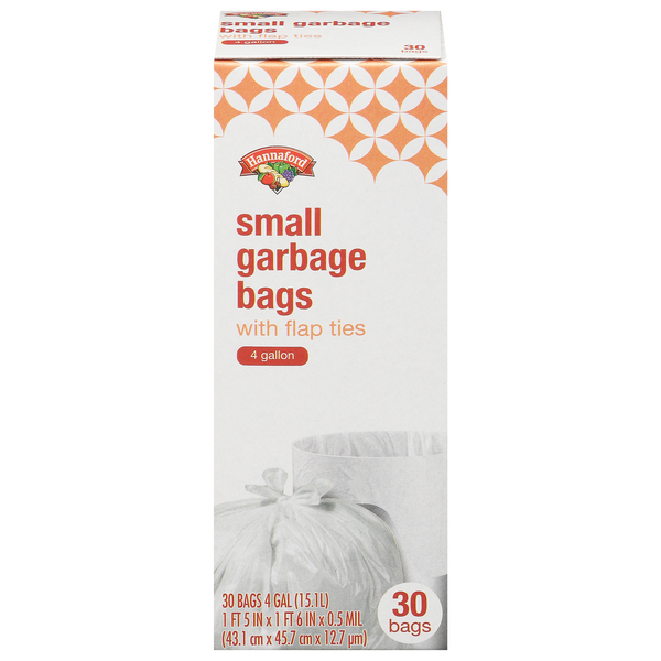 Hannaford Small Garbage Bags with Flap Ties 4 Gallon