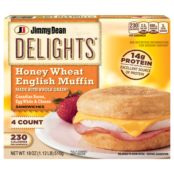 Jimmy Dean Delights Canadian Bacon Honey Wheat English Muffin - 4 ct