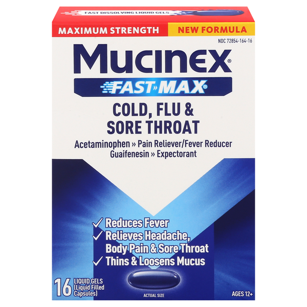 Mucinex Fast Max Maximum Strength Cold Flu & Sore Throat Liquid Gels