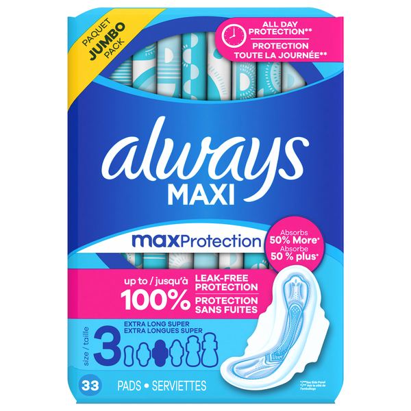 Always Maxi Size 3 Unscented Extra Long Super Pads with Wings