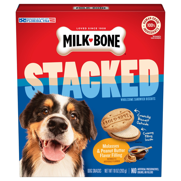 Milk-Bone STACKED Molasses & Peanut Butter Sandwich Biscuits Dog Treats