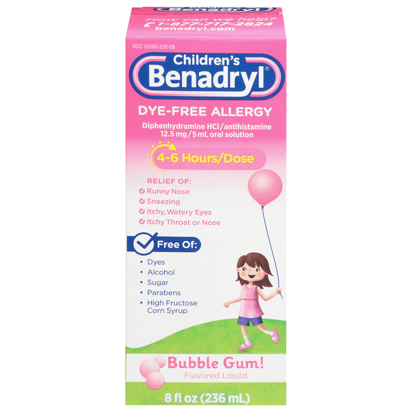 Benadryl Children's Dye-Free Allergy Antihistamine Bubble Gum Liquid