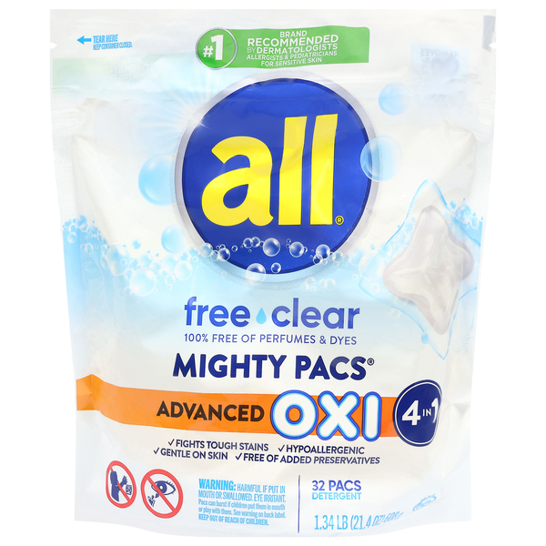 all Free & Clear 4-in-1 Laundry Detergent Mighty Pacs - 32 ct